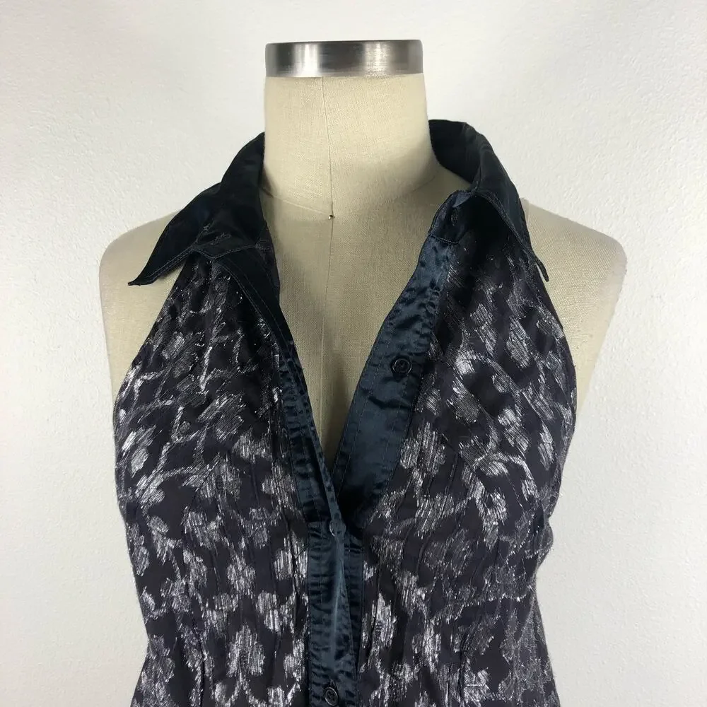 NEW ROMANTICS FREE PEOPLE Tuxedo Halter Neck‎ Mini Dress Metallic Ruffle XS - Picture 6 of 6